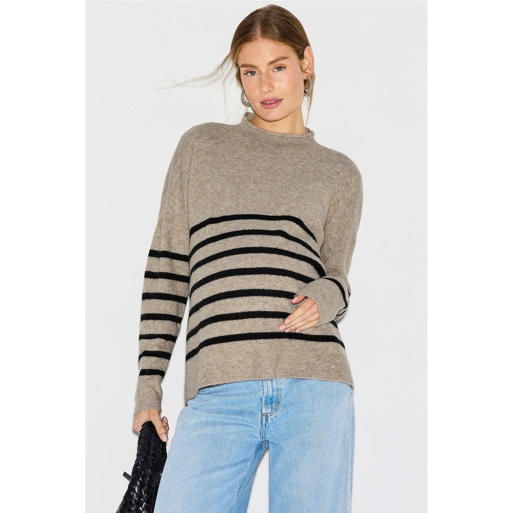 Ripe Gerrie Nursing Knit Sweater Oatmeal Black Striped Maternity